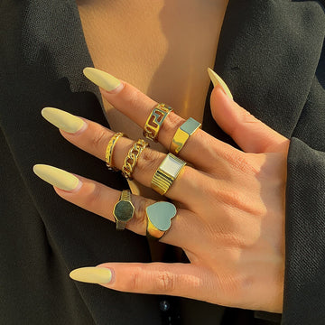 7pcs/set Vintage Metal Gold Silver Color Geometric Square Heart Finger Ring For Women Fashion Hip hop Punk Jewelry Knuckle Rings daiiibabyyy